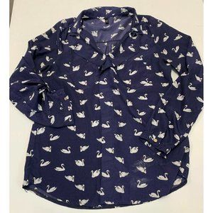 Z&I:Swan Shirt S/M (See measurements) Navy pullover (READ/Deodorant marks back)